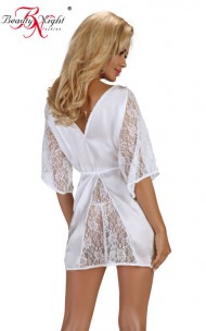 Beauty Night Fashion - Magnolia Dressing Gown Biały szlafrok z satyny i koronki